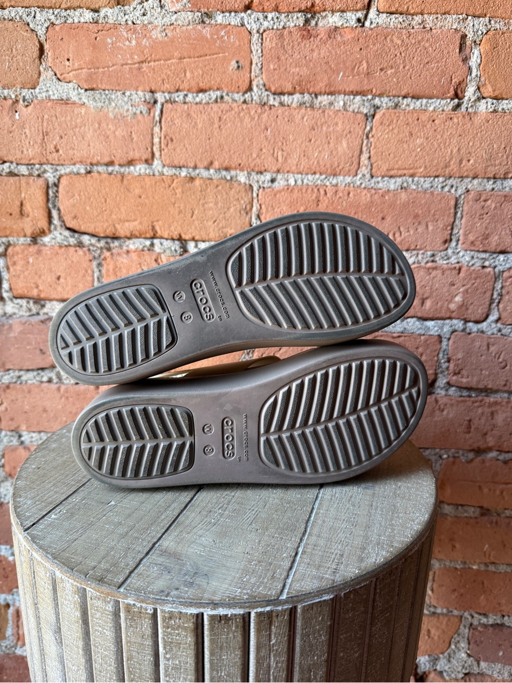 Women's Tan Cream Beige Platform Crocs Strap Sandals - Picture 5 of 7